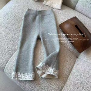 Thick Warm Fleece Baby Girl Pants Flare Trim