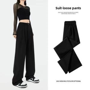 Black Small Wide-Leg Suit Pants Female Spring/Summer High Waist Loose Ice Silk Thin Slimming Straight-leg Casual Mopping Pants