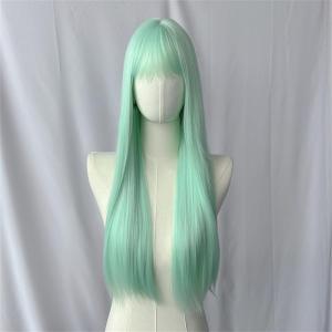 Mint Green Straight Bang Long Straight Synthetic Wig Fashion High Quality Chemical Fiber Wig Headgear Womens Wig