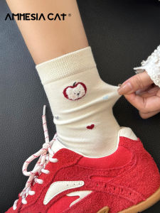 Cute Pure Cotton White Mid-Calf Socks for Women Autumn Winter Style Cartoon College Trendy Socks Comfortable Breathable