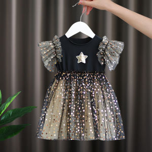 Summer Rainbow Sleeveless Princess Dress for Girls Childrens Cotton Blend Fairy Wind Skirt Medium Length Cake Skirt Style