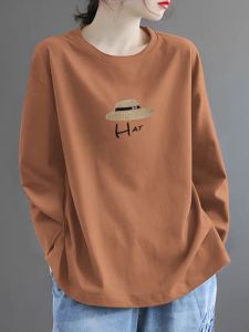 Autumn Long Sleeve round Neck Loose Fit Cotton T-Shirt plus Size Womens Comfortable Breathable Basic Top Large MM Shirt