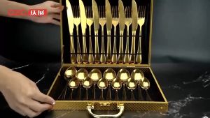 Golden Stainless Steel & Gold Plated Western Style Tableware Set