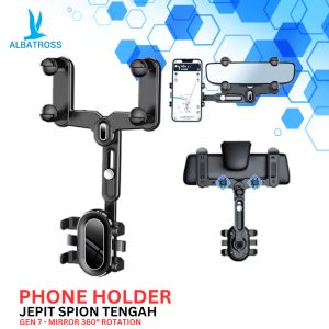 Albatross Jepit Spion Tengah Mobil GEN 7 Model Cengkram Flexible 360 Derajat Rotation Bracket Holder Multifungsi untuk Smartphone & GPS Cocok untuk Semua Jenis HP 3-6.8 Inch