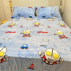 Thickened Coral Fleece Bed Sheet for Children Milk Velvet Polyester Fiber Winter Warm Cartoon Ultraman Design Dormitory Single Quilt Cover