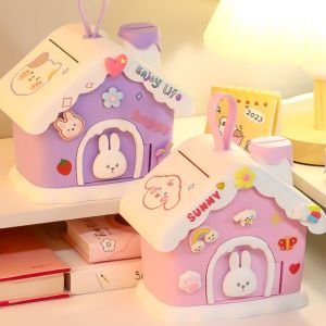 LYMEDIA Portable Money Box Plastic Mushroom House Cash Box Fashion Key Lock Piggy Bank Kids Adults