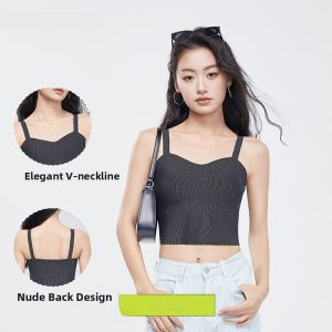 HUACHENGSHI | Ice Silk One-Piece Thin Womens Bralette With Chest Pad Seamless Bandeau Tank Top For Outer Wear Comfortable Nylon Fabric