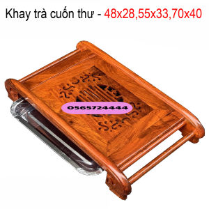 [Mỹ Nghệ Đồng Kỵ] Khay trà chân cuốn gỗ hương-Khay trà cuốn thư-Khay trà gỗ hương