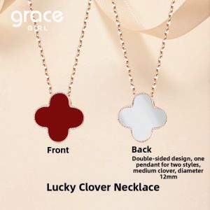 Grace Girl | Double-sided Lucky Four-leaf Clover Red Agate Necklace