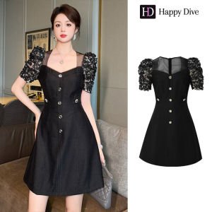 Happy Diva เดรสผู้หญิง เดรสสีดำ เดรสทรงเอ เดรสแขนพอง เดรสทำงาน เดรสไฮโซ เดรสวินเทจ เดรสออกงาน เดรสปาร์ตี้ ชุดราตรี 21297