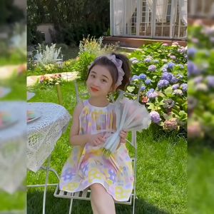 🌸กระโปรงทรงเอเด็กหญิงสีชมพูม่วงลายดอกน่ารักชุดเจ้าหญิงของใหม่ปี2025🔥โปรโมชั่นส่งฟรี✨