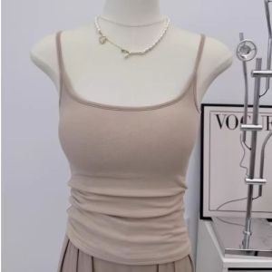 Womens Small Strap Vest Autumn Winter with Chest Pad Outerwear Beautiful Back Inner Match Bra One Piece Underwear Brushed Base Shirt