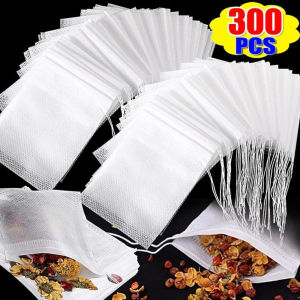 300PCS Empty Teabags String Heat Seal Filter Paper Herb Loose Tea Bag Drawstring Pouch Teabag Empty Unbleached Cotton Non-Woven Tea Strainer Disposable Seal Empty Tea Bag Filter Stop Coffee Filter Bag