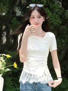Áo Thun Sơ Mi Hai Mảnh Beige Voan Tay Ngắn Ôm Sát