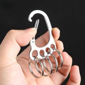 Key Chains Stainless steel small foot key ring with double ring steel hoop creative gift rustproof quick-hang metal buckle