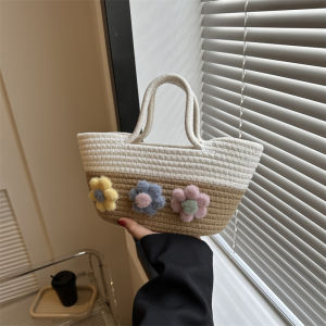 กระเป๋าถือผ้าใบจีบลายดอกไม้ความจุขนาดใหญ่สำหรับผู้หญิง 2023 กระเป๋าถือแบบสะพายไหล่แฟชั่นสีบล็อกใหม่ กระเป๋าถือแบบ Tote