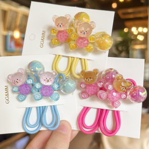 2PCS New Graffiti Bear Girls Kids Lovely Elastic Hair Bands Princess Hair Accessories Children Hair Ties Baby Headwear