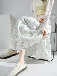 French Floral Pleated High Waist A-Line Midi Skirt Women Summer 2025 New Style Slimming Drapey Umbrella Skirt Long Skirt