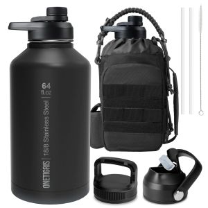 ONETIGRIS Tactical Half Gallon Water Bottle with Straw - 64 oz Vacuum Insulated Stainless Steel Water Jug Leakproof Sport Bottle