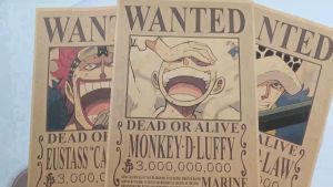 [B] One Piece Wanted Poster kraft paper sticker poster mugiwara luffy buggy crocodile mihawk jinbe