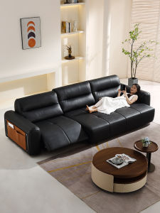 First Layer Cowhide Electric Recliner Sofa Bed Luxury Living Room Straight Row Seating Black Samurai Multifunctional Expandable