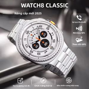Đồng Hồ Thông Minh Watch8 Classic Nâng Cấp Mới Dành Cho Nam Nữ Núm Xoay NFC Định Vị GPS Trợ Lý Giọng Nói AI La Bàn Gọi Bluetooth Theo Dõi Sức Khỏe