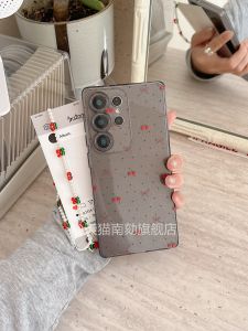Samsung S25 Ultra Edge Phone Case with Lanyard Protective Glitter Simple Design S21 S24 plus Note20 S23U A55 A54 Cute Cherry Polka Dot