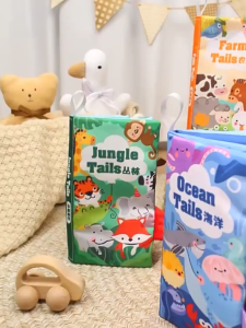 SKISOPGO Baby Soft Cloth Book Early Learning Educational Toys Newborn Cartoon Animal Tail Book Buku Baby布书