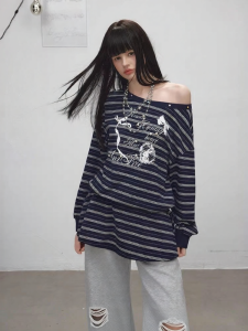 Unifree | Spring Stripe Off-Shoulder Long Sleeve T-Shirt