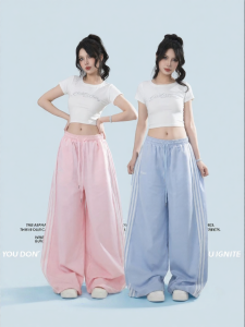 Dopamine Pink Blue Loose High Waist Wide Leg Pants