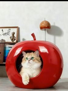 Red apple shaped cat/dog house cute stylish pet cave bed,Semi-Enclosed Pet Bed,made of sturdy and waterproof fiberglass material with dimensions of 55 * 55 * 55 centimeters. Equipped with velvet pads suitable for 1-2 cats.