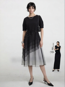 S·DEER | Đầm Dài Midi Cổ Cin Tay Phồng MESH