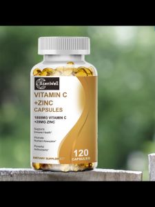 BzenWell Vitamin C 1000mg + Zinc 20mg Capsules Dietary Supplement 120 Kapsul Powerful Anfoxidants Supports Cellular Energy Production and Collagen Formation Promate Nutrient Absorpticn Immune System Support