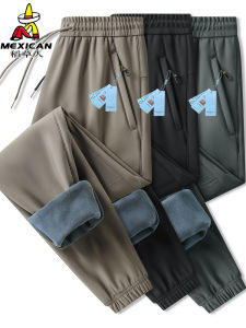 Thickened Fleece Outdoor Casual Sports Pants Straight Leg Elastic Waist Mens Large Size Trousers Autumn Winter Leisure Travel Gear