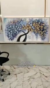 Lukisan Dinding Besar Pohon Bunga Ungu & Aesthetic Modern Art Plus Frame