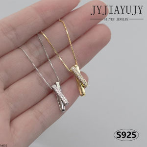 JYJIAYUJY 100% Sterling Silver S925 Necklace X Shape White Zircon 2 Colors Korean Fashion Style Casual Elegant Daily Trendy Women Jewelry Gift N002