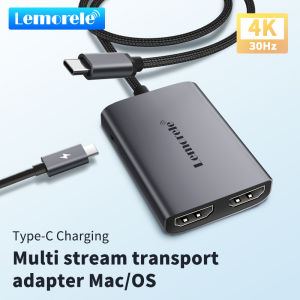 Lemorele | Lemorele HD30 USB C HUB for MacBook 4K MST Docking Station Triple Display USB-C/A to 2x HDMI Aluminum Body Braided Cable