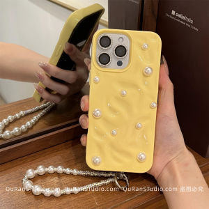 Fresh Pearlescent Folded Silicone Phone Case for Apple 16 pro Max 13 14 Soft Shell 15 pro 11 Anti-Fall Trendy Womens Ins Style