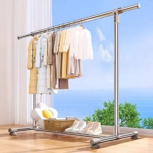 Stainless Steel Durable Single Bar Extendable Clothes Rack