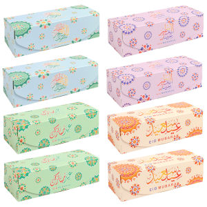5PCS Eid Mbarak Handmade Paper Gift Packaging Box For Cookies Chocolate Sweet Ramadan Kareem Islamic Party Decoration Supplies