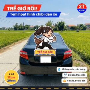Tem Dán Xe Chibi Cô Gái Công Sở Trễ Giờ Cầm Cà Phê Chạy Vội Sticker Gái Xinh Hài Hước Dán Ô Tô Xe Máy