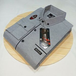 Kemeja pajang polos pria kasual list warna solid Abu-kemeja murah cowok-kemeja distro polos