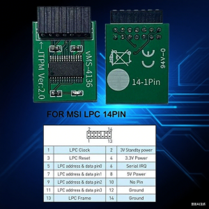 14 Pin LPC MSI Interface TPM2.0 Security Module Supports Multi Brand Motherboards Store Encryption Key Data Security Protection
