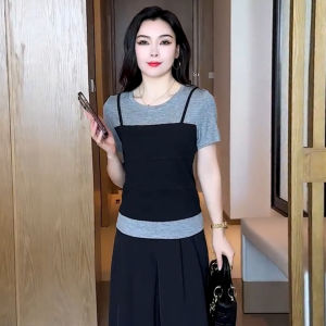 YOUFAN | Fashionable Fake Two-Piece Slimming Short Sleeve T-Shirt for Summer Lightweight Stylish