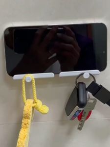 Cell Phone Charging Hands Free Holder Wall Mounted Punch Free Key Plug Cable Line Storage Hook Stand