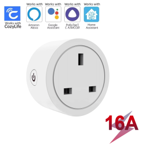 TUYA 20A WiFi Smart Socket with Power Metering Cozylife WiFi AI Voice Control for Mobile Devices and British Standard Plug