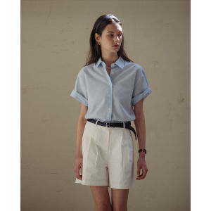 PIAOYA | Slim Fitting Short Sleeve Turn-Down Collar Summer Office Shirt for Petite Women