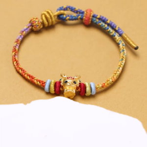 Chow Sang Sang 周生生 999 24K Gold Cultural Blessing Auspicious Myth Deer Charm Embroidered Bracelet for Women 23cm 95535B#12.12