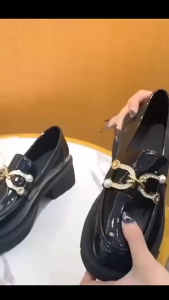 Square heel black shoes for women Mary Jane black leather shoes 5cm height