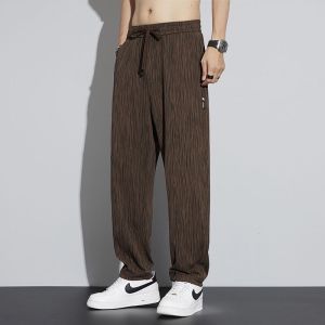 Quần Dài Thể Thao Ice Silk Mỏng Mùa Hè Cho Nam Quần Dài Thể Thao Rộng Rãi Thoáng Khí Cỡ Lớn Quần Dài Ống Đứng Thời Trang